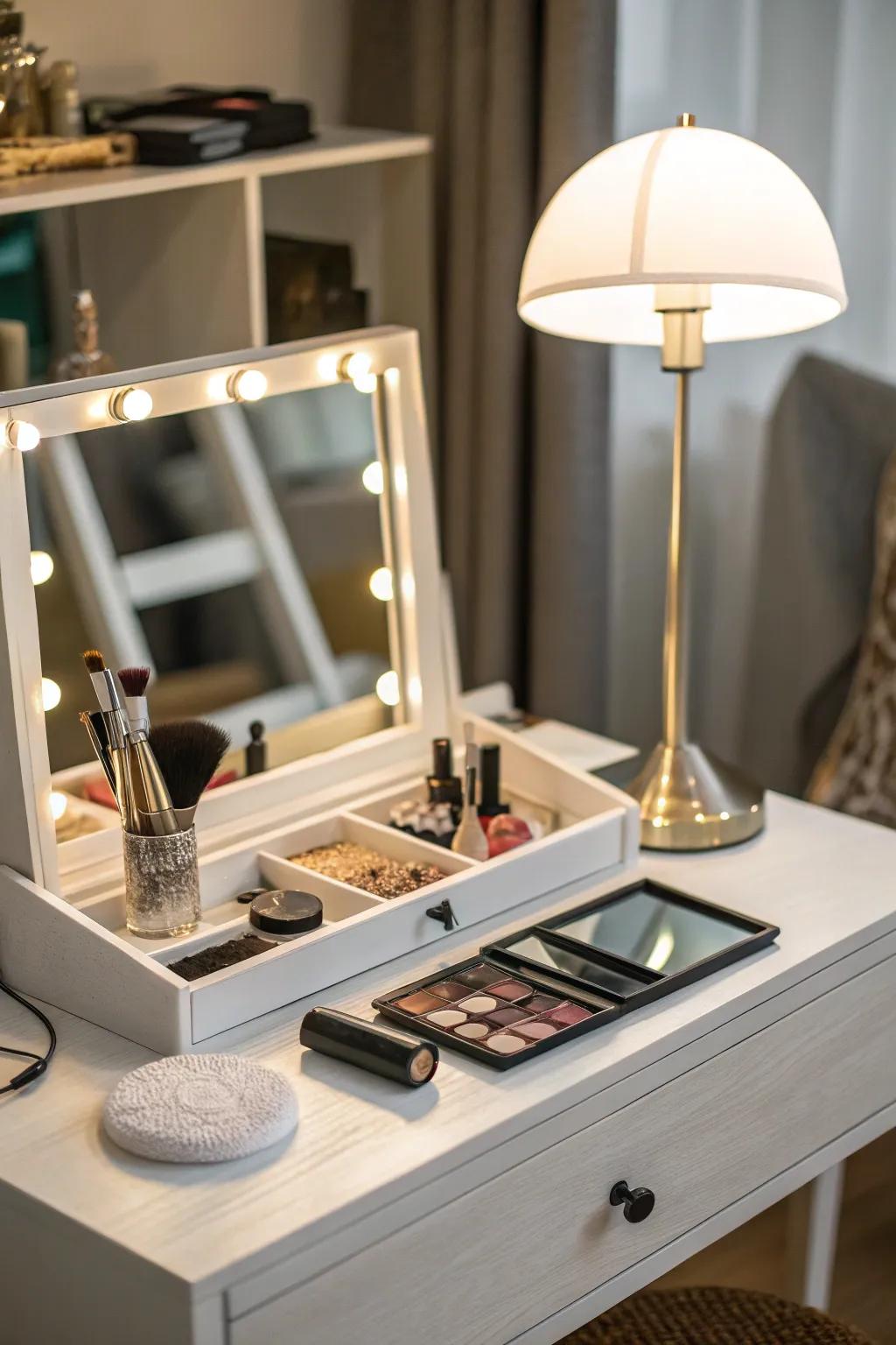 A versatile desk that seamlessly converts into a vanity.