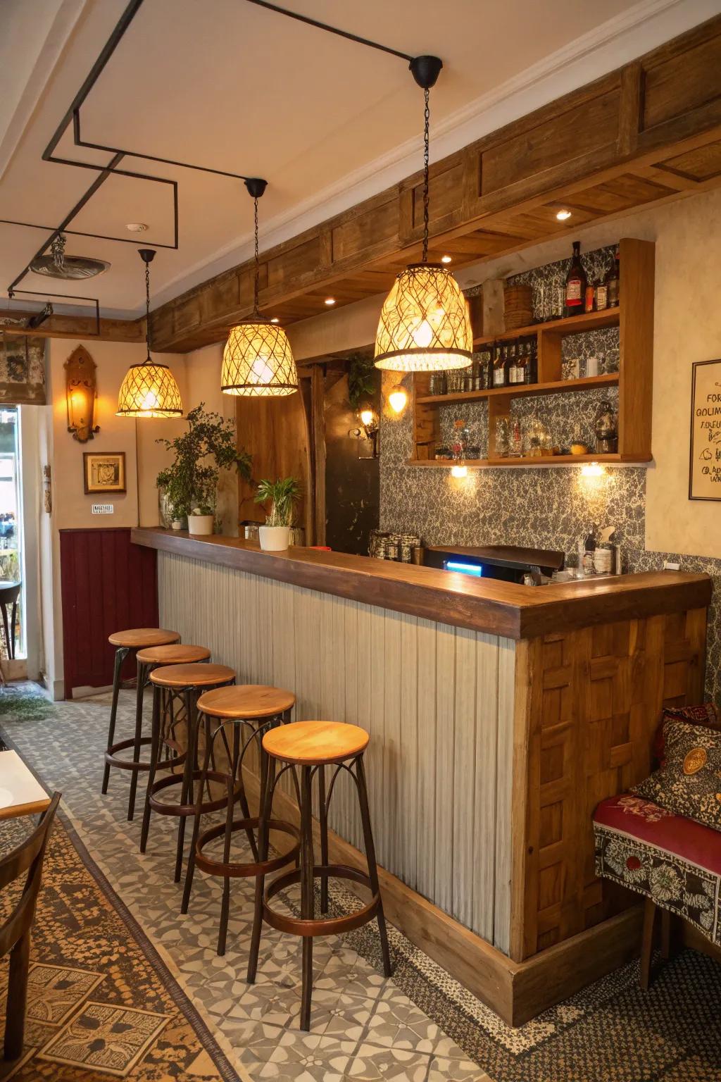 An inviting bar nook in a small restaurant, creating an ideal setting for close gatherings.