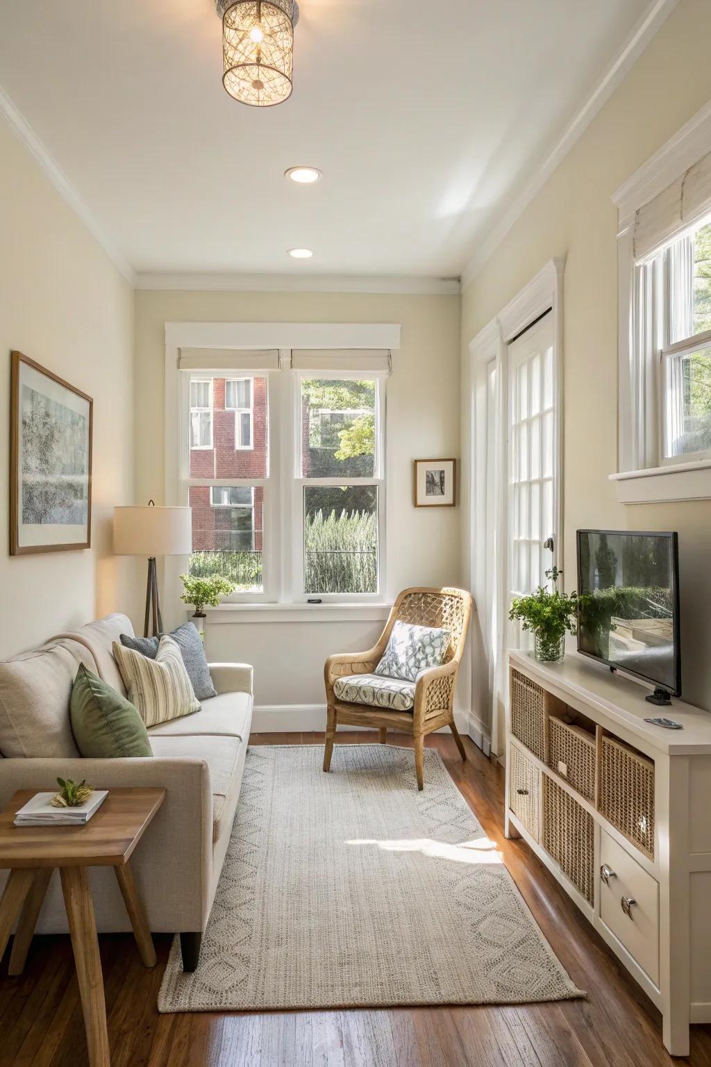 Light shades can significantly amplify the perception of space in compact interiors.