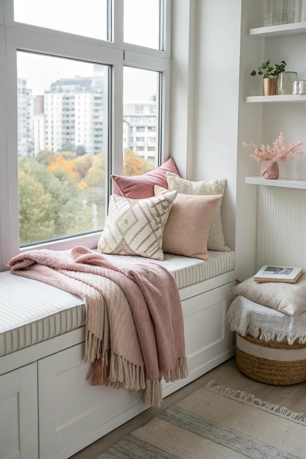 Blend textures to craft an inviting and cozy lounge space.