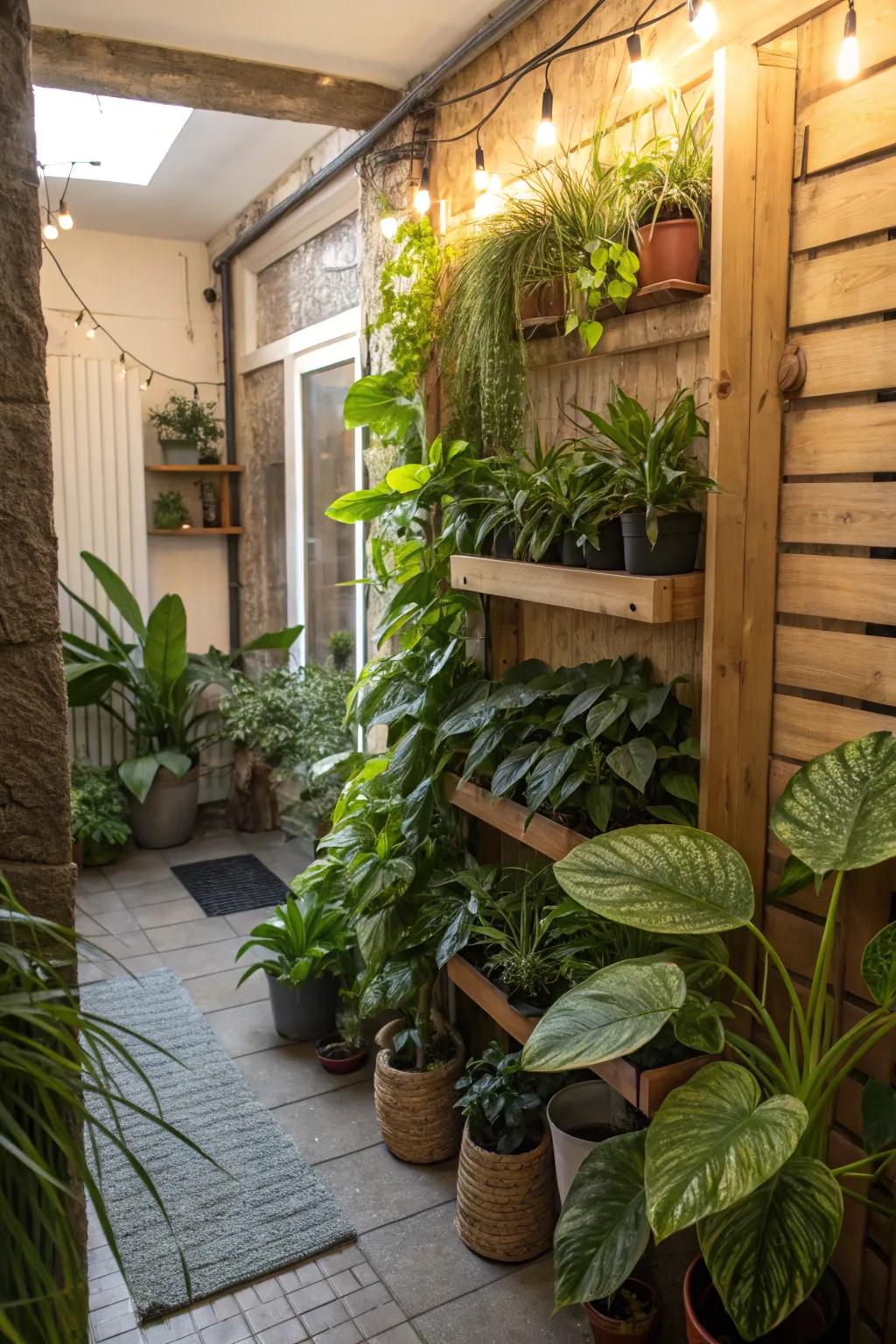 Merge the outdoors with the indoors in your basement's vibrant garden escape.