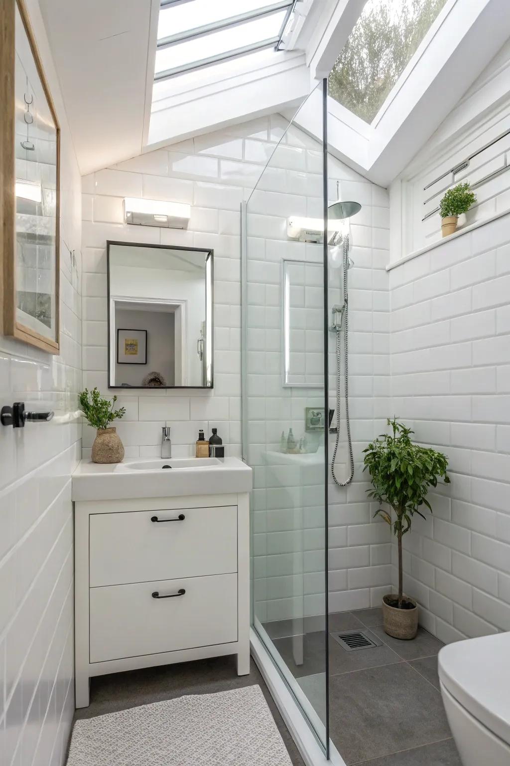 Glass stalls bring a dash of sophistication while making the space more open.