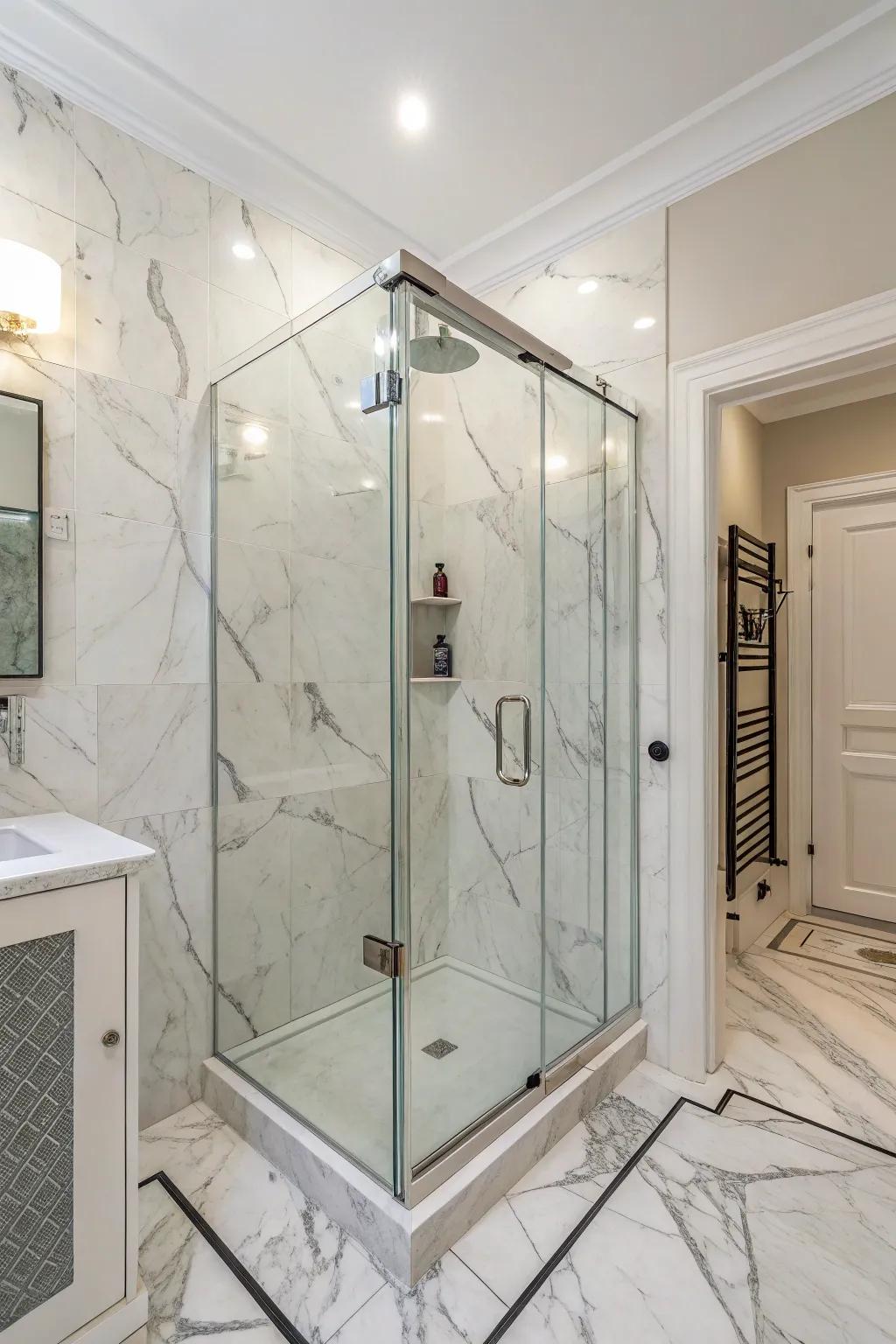 Glass shower surrounds provide style and openness.