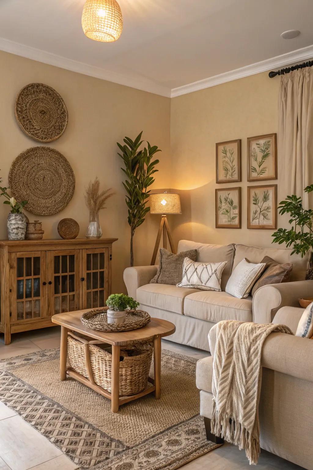 Soothing neutrals cultivate a calming Southern atmosphere.