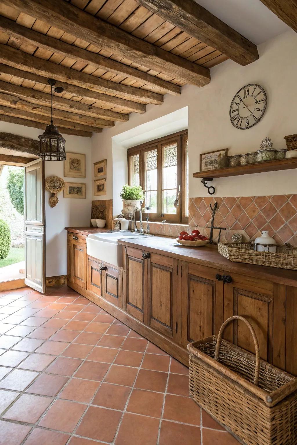 Earthenware pavers contribute pastoral appeal and warmth to every cooking space.