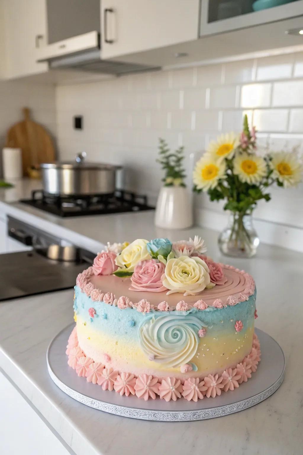 A soft-colored cake perfect for spring birthdays.