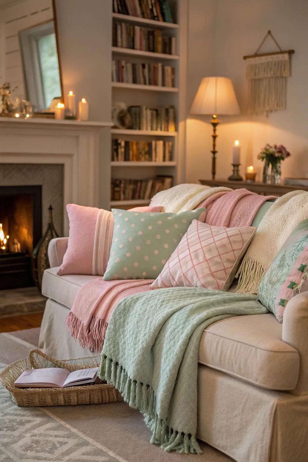 Gentle touches of spring are brought into any space through the use of pastel accents.