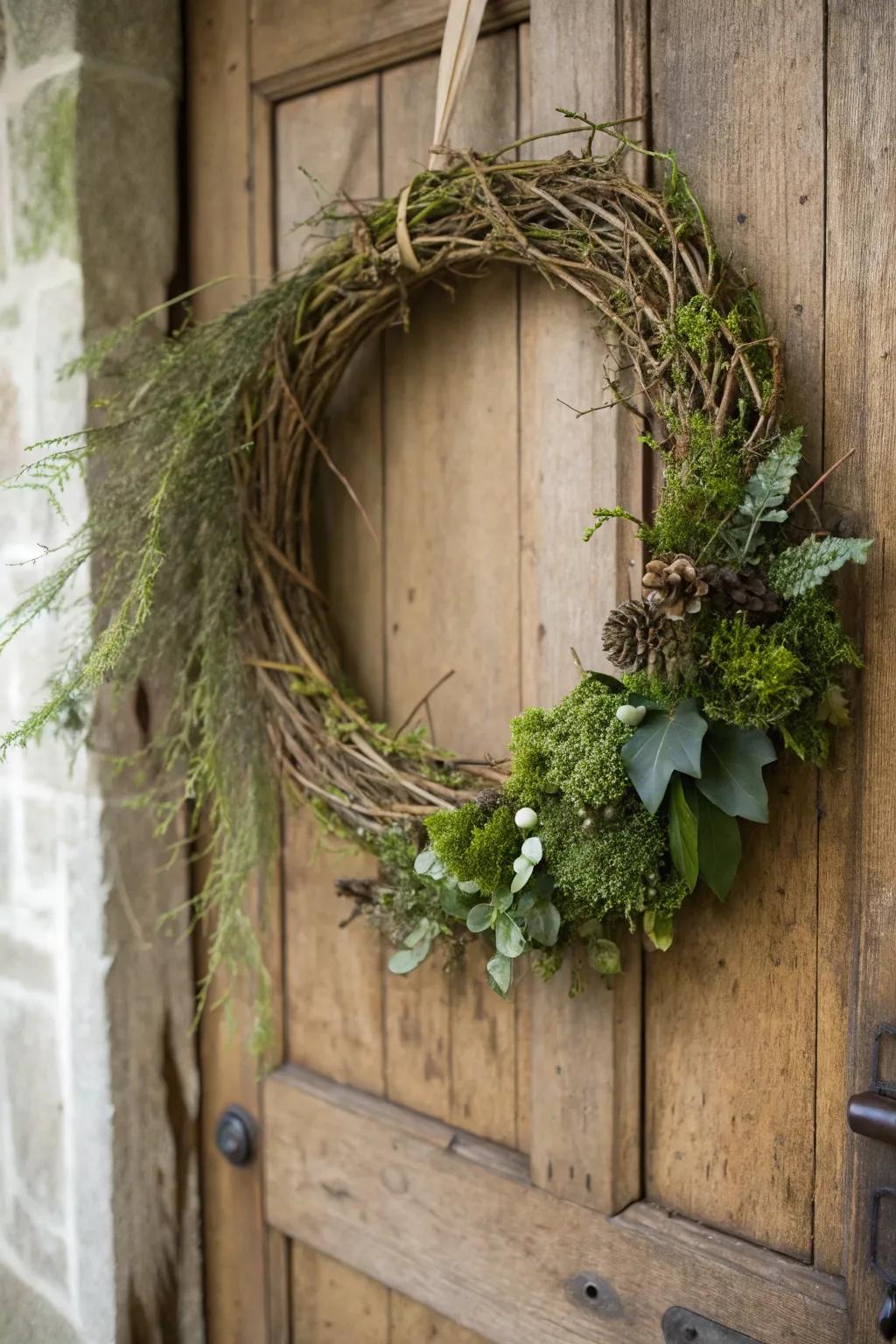 A wreath delivering nature's crispness to your doorway.