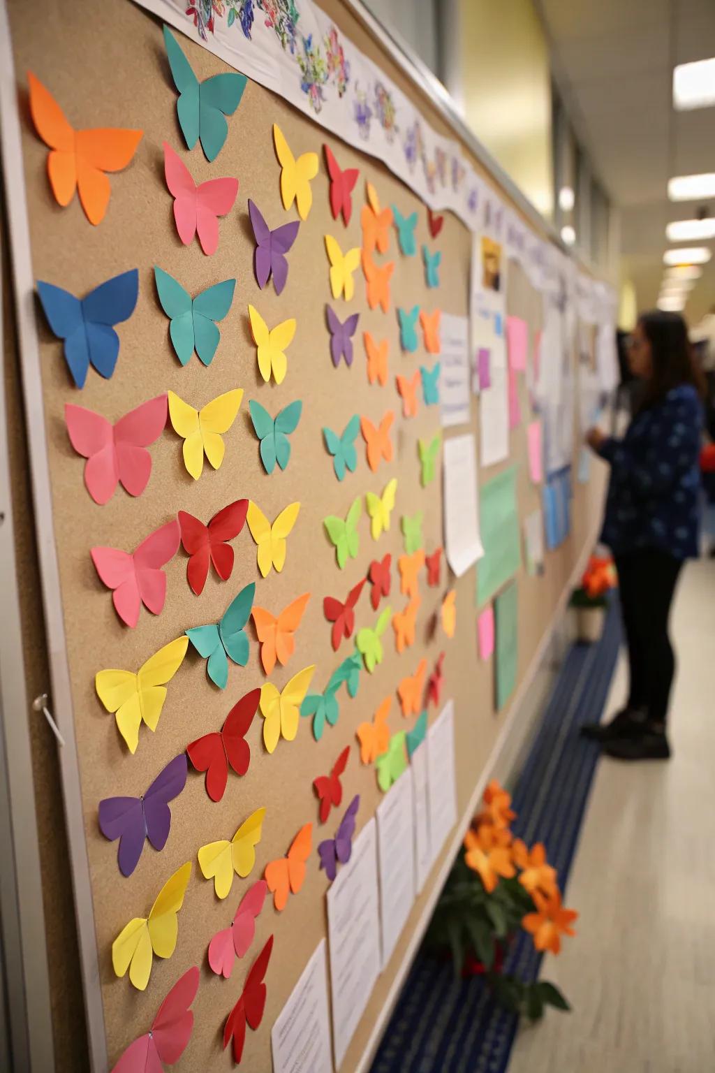 Butterflies including a touch of whimsy to the spring bulletin board.