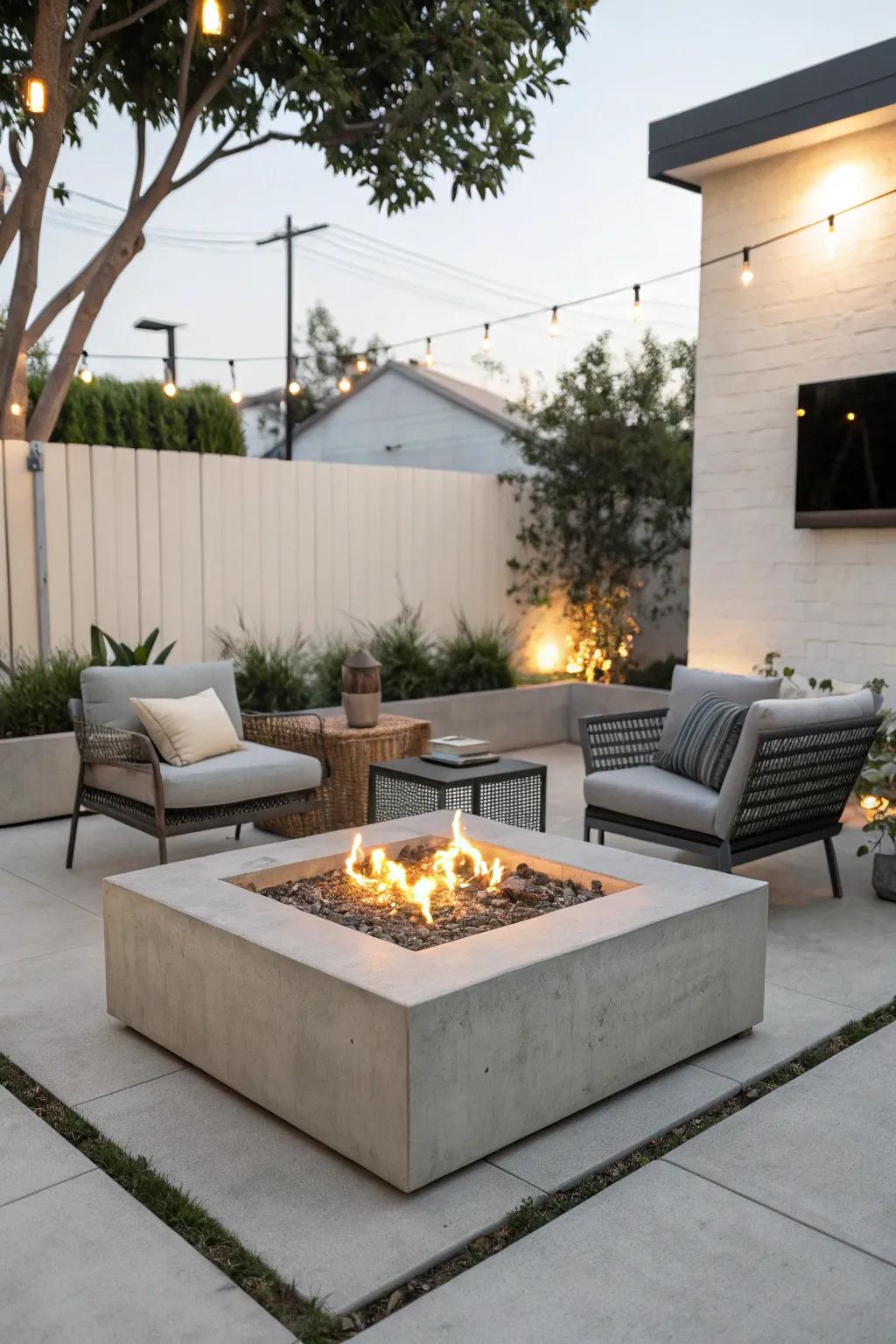 Concrete fire pits deliver a sleek and modern aesthetic.