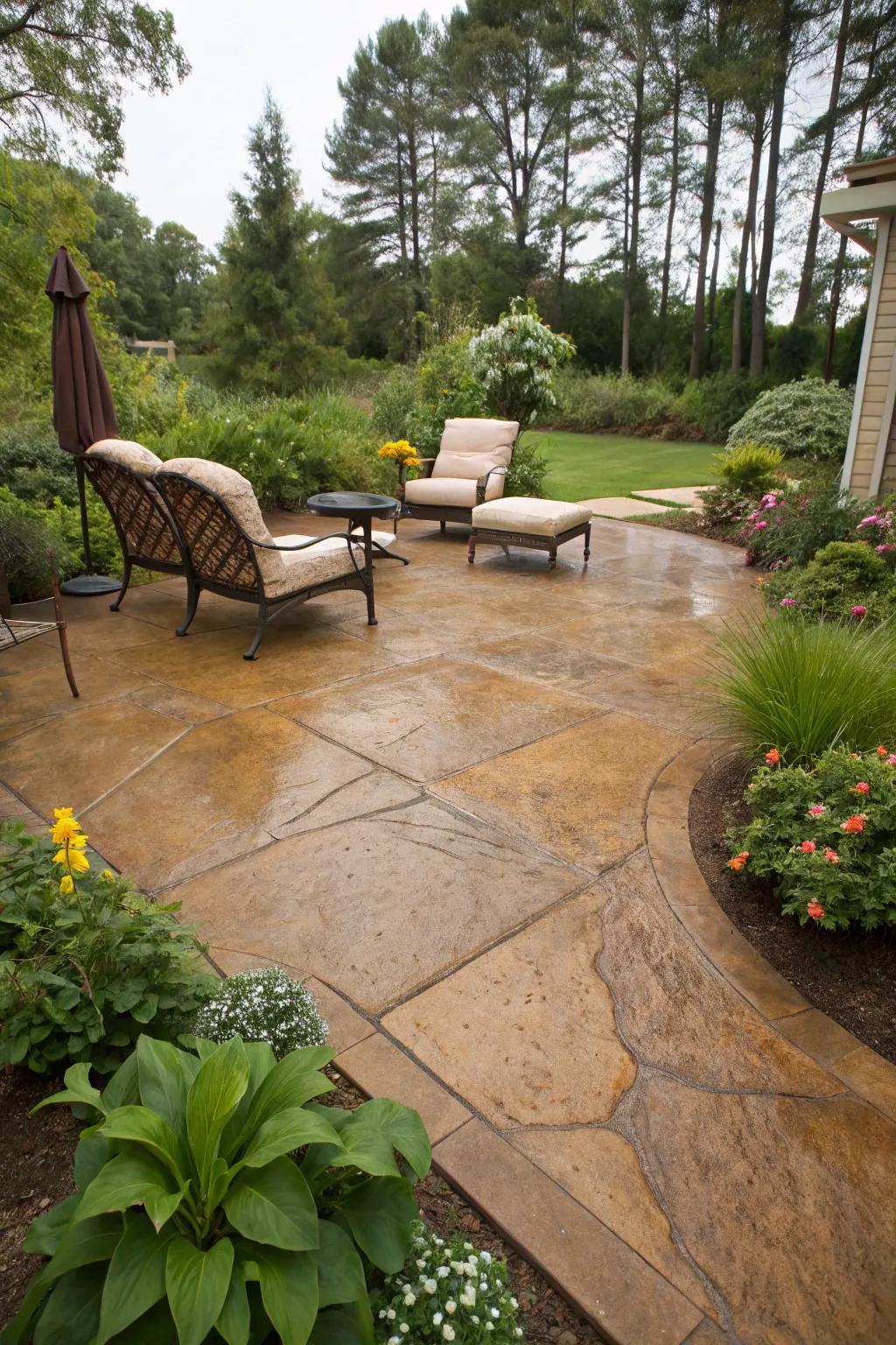 A naturally tinted patio complementing the scenic outdoor beauty.