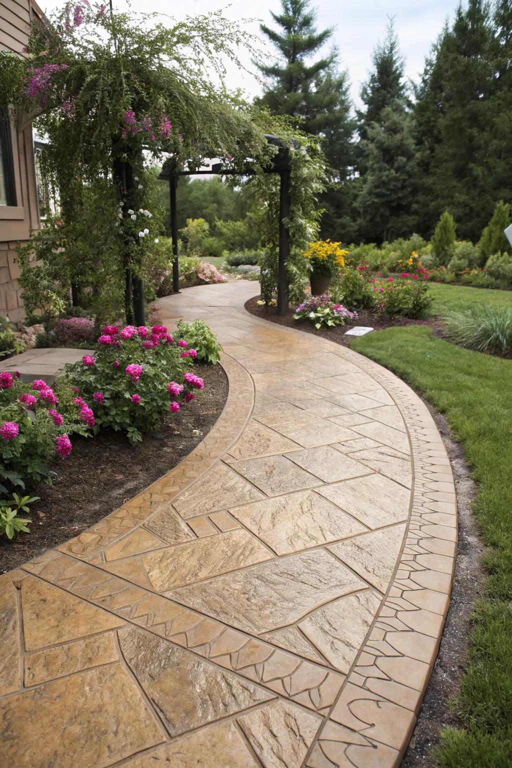 Natural shades produce a harmonious integration with the natural world in this garden path.