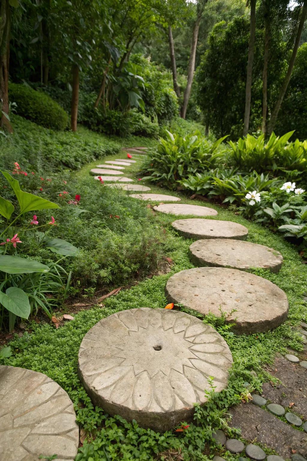 Round pavers create a whimsical design in your garden.