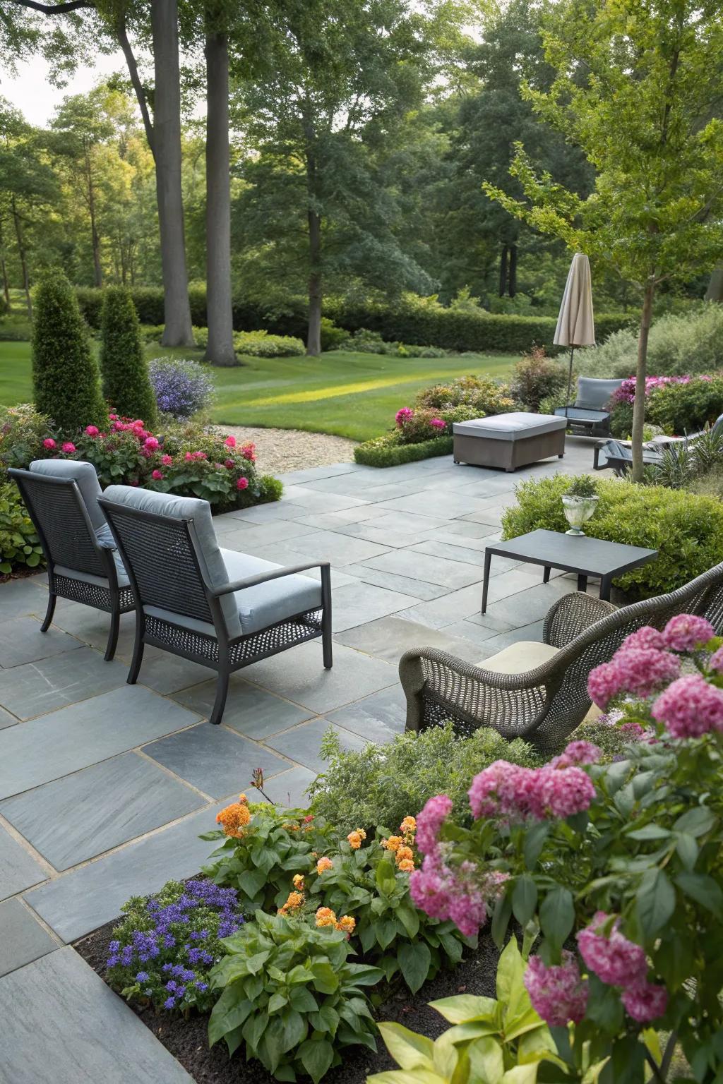 An elegant azurestone patio that embraces modern design principles.
