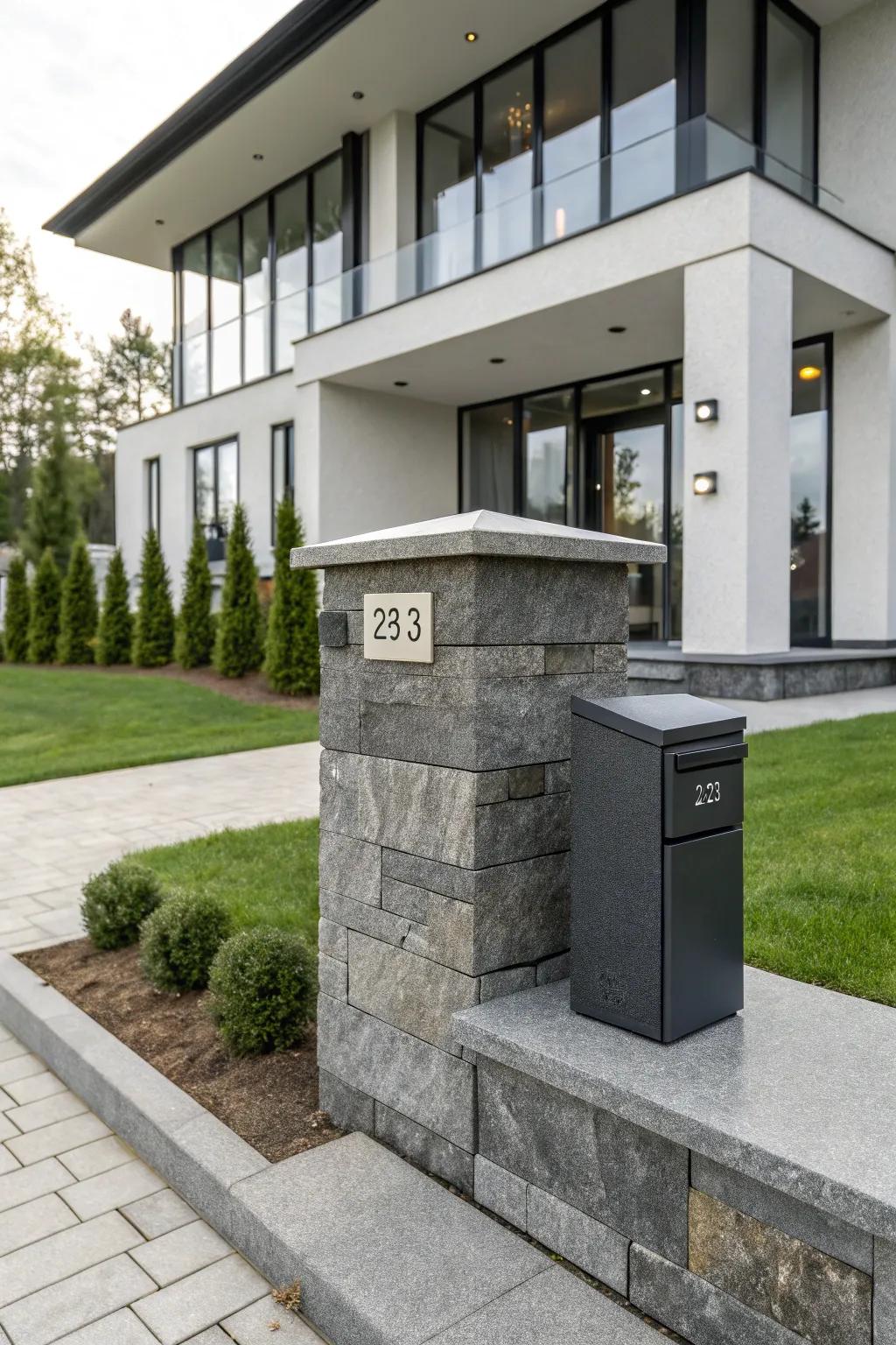 A polished granite mailbox pillar exemplifying modern simplicity.
