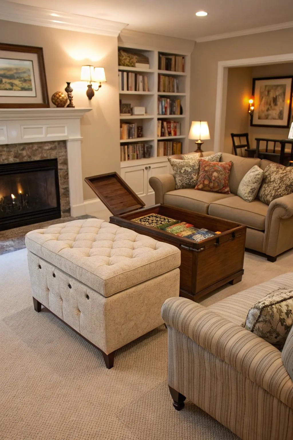 A living area showcasing a storage bench.