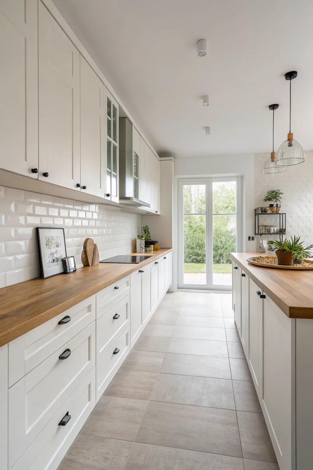Minimalist aesthetic amplifies space and fashions a tranquil cooking setting.