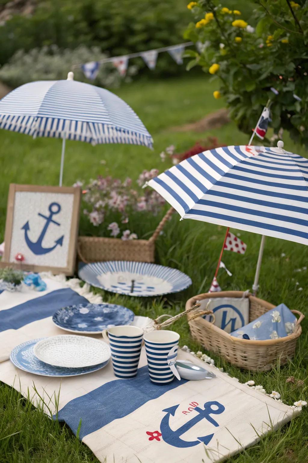 A nautical-inspired picnic transporting the ocean to the park