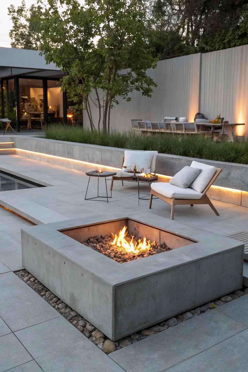 Refined and trendy: a minimalist ground-level fire feature.