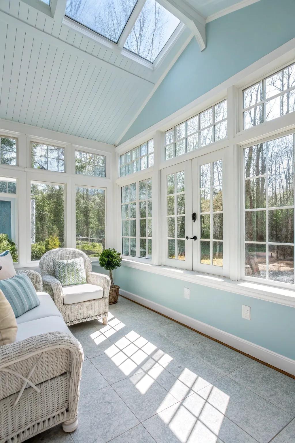 Light hues improve the sunroom's openness and peace.