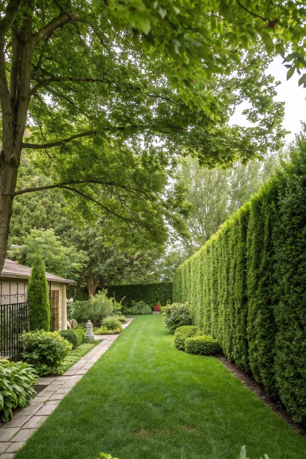 Tall verdant bushes offering a natural privacy display in a backyard context.