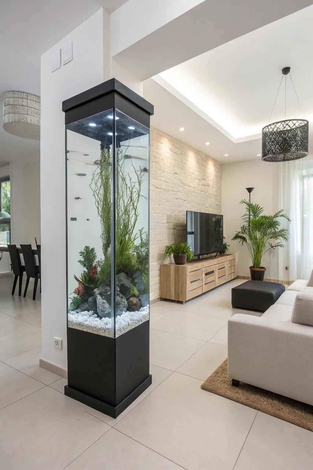 A modern and refined design for an elongated fish tank.