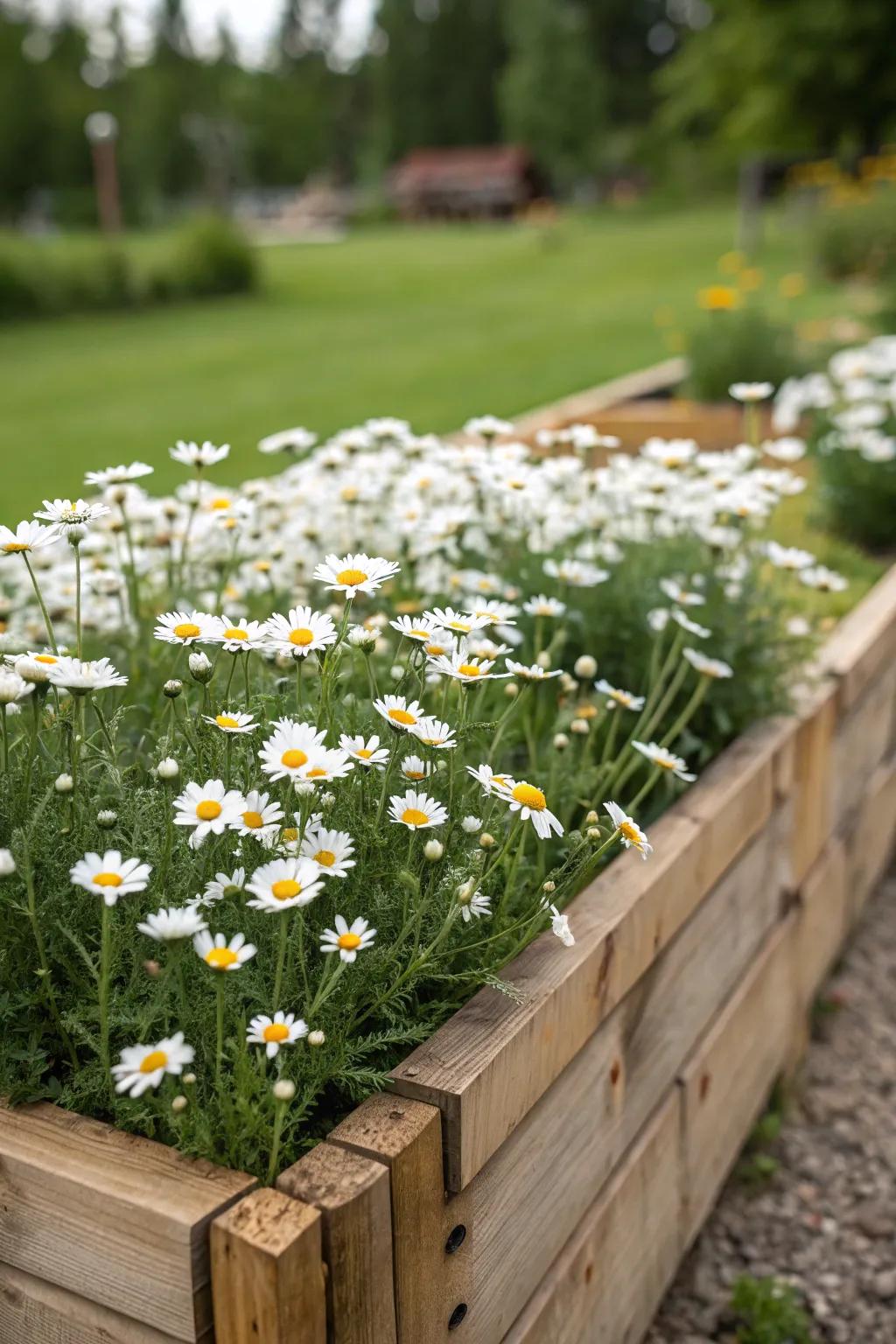 Chamomile flowers blossoming, calling for a peaceful, relaxing moment.