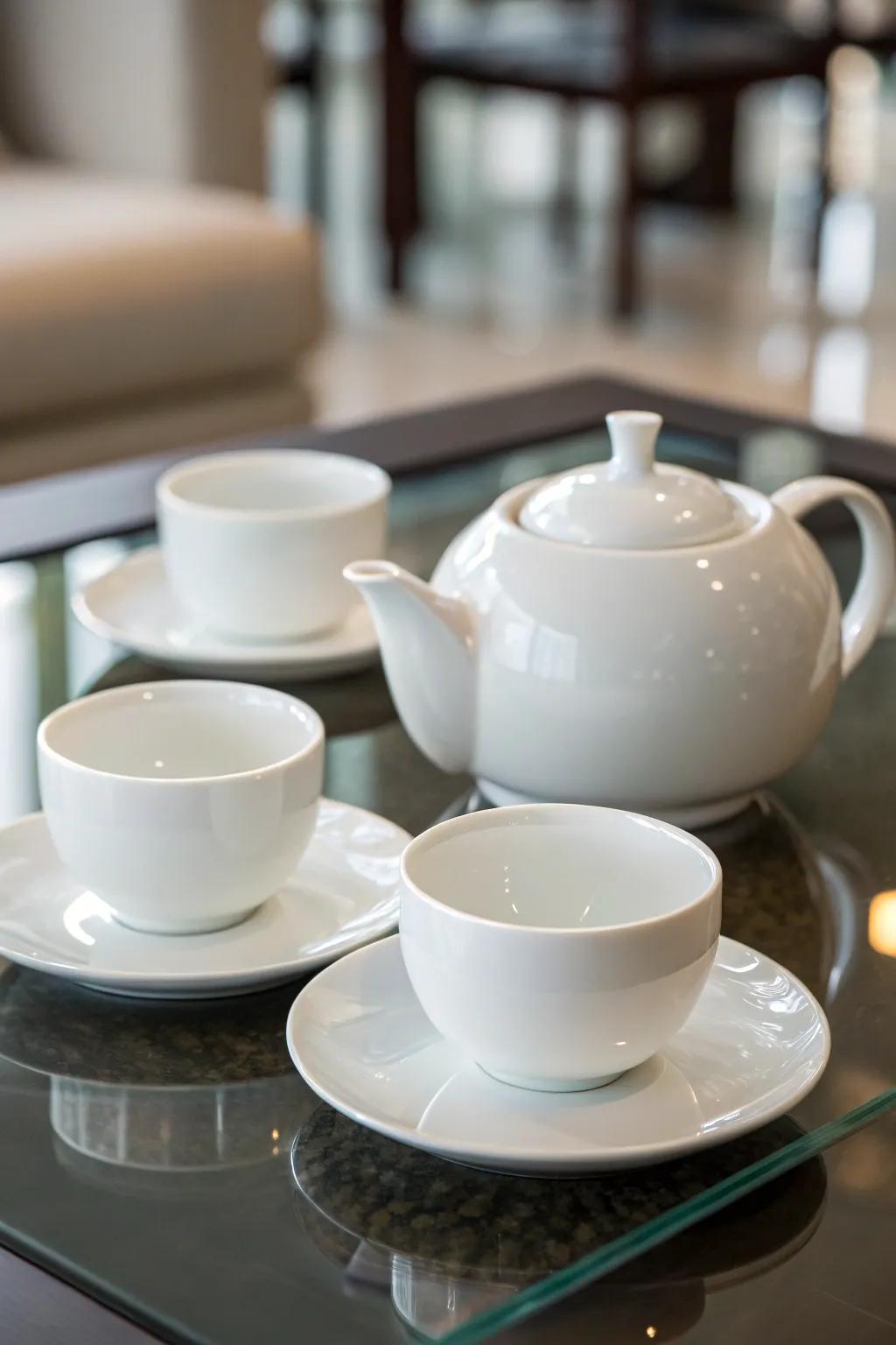 A modern, minimalist tea service showcasing a clean and refined aesthetic.