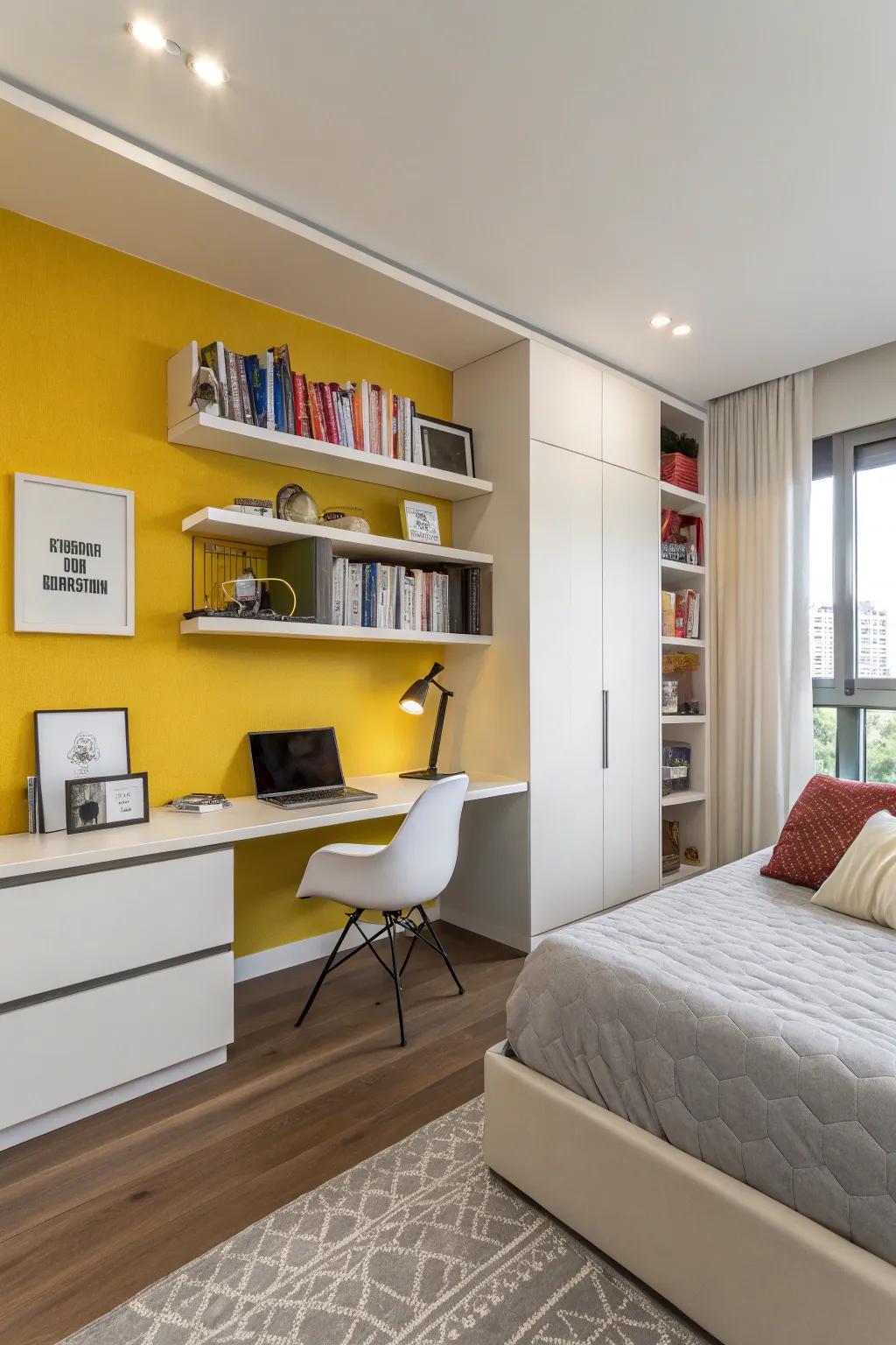 A bright accent wall can bring energy to the entire room.
