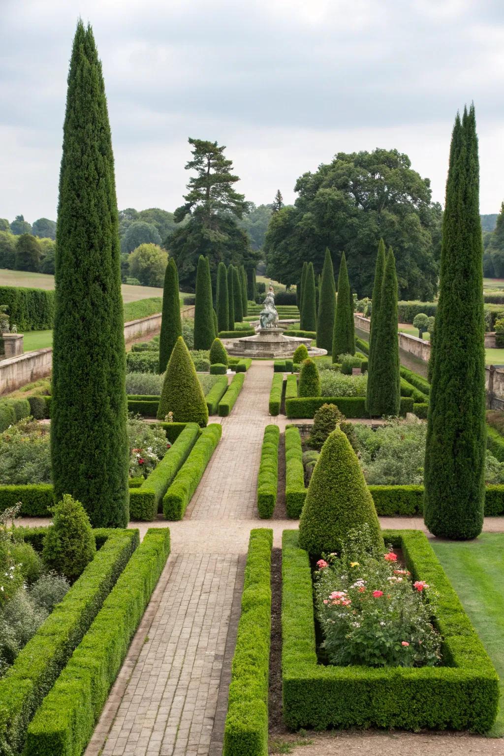 Infuse timeless beauty into your garden with a formal design using Evergreen Sentinels.