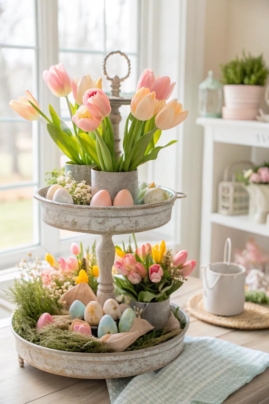 A spring-inspired display brimming with vibrant imitation daffodils.