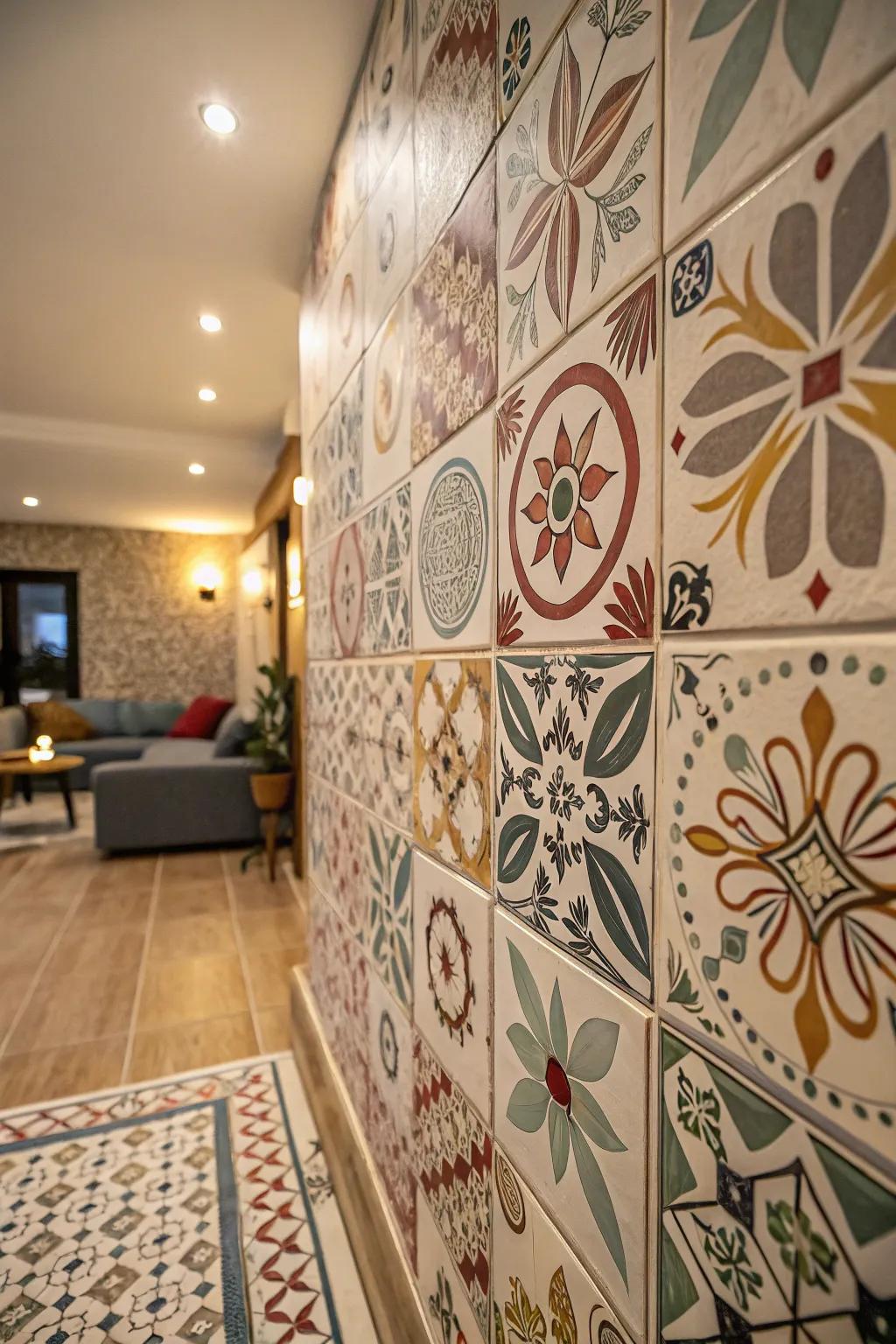 Incorporate artistic charm with patterned tiles.