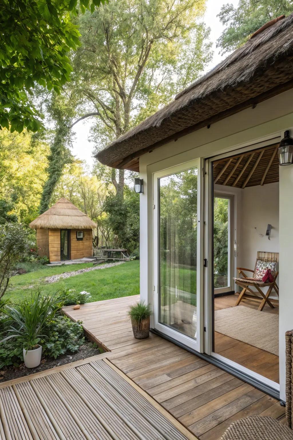 Glass doors establish a smooth transition to the outside.