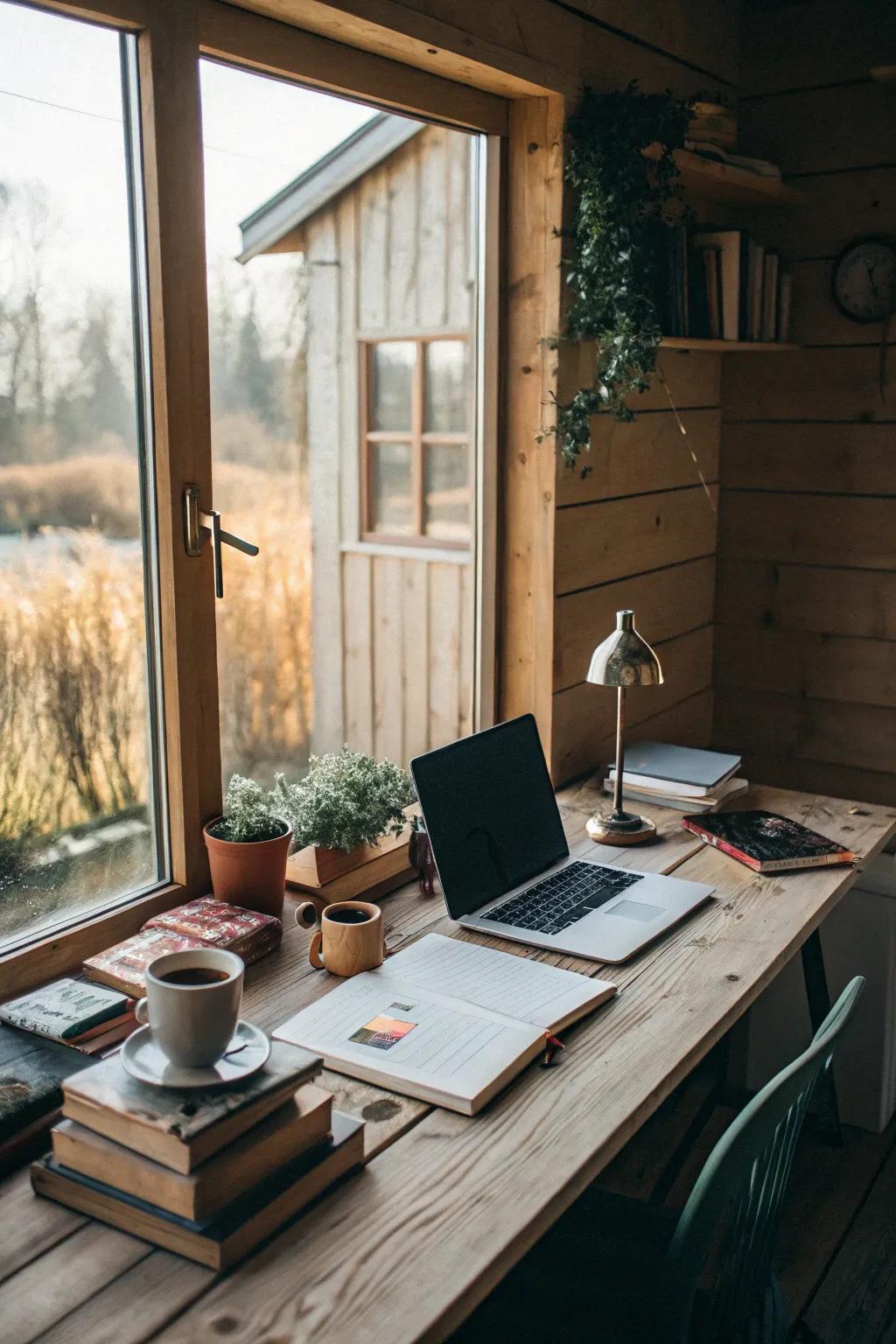 Sunlight has the ability to convert a limited office area into an inspiring setting.