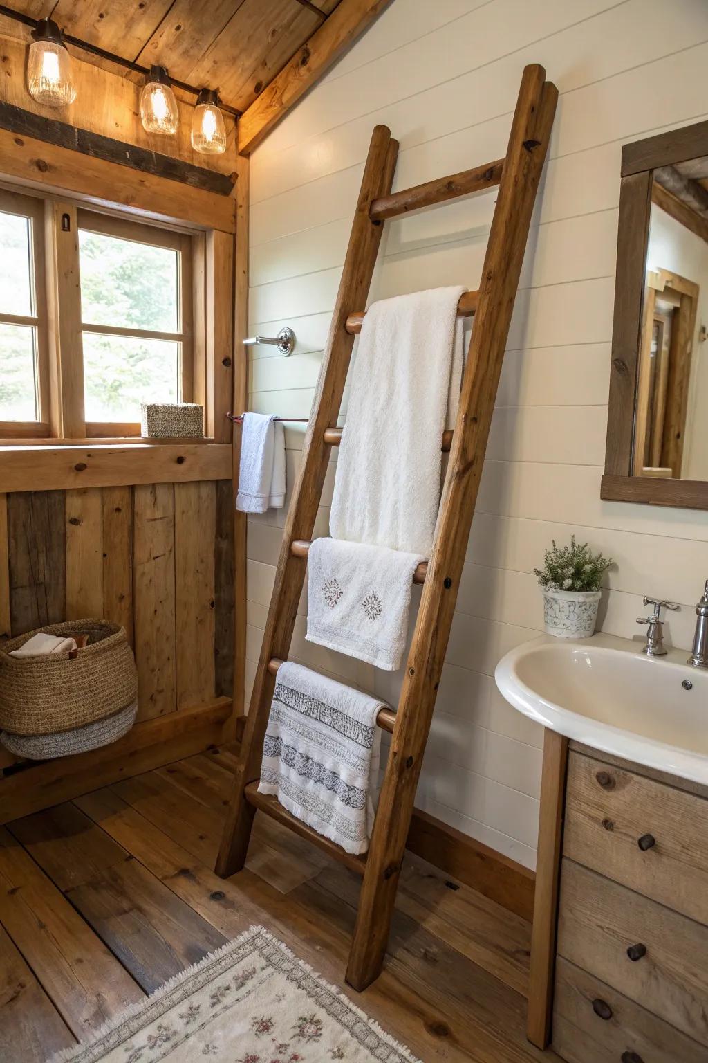 A ladder rack combines rustic appeal with practical use.