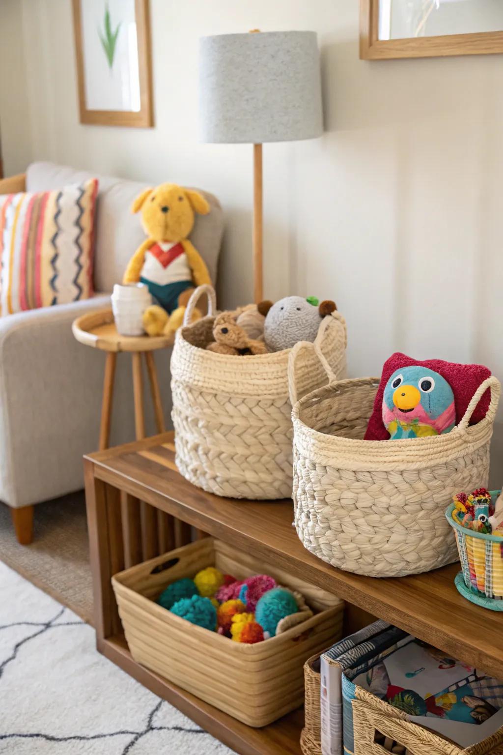 Woven baskets offer useful and beautiful storage options.