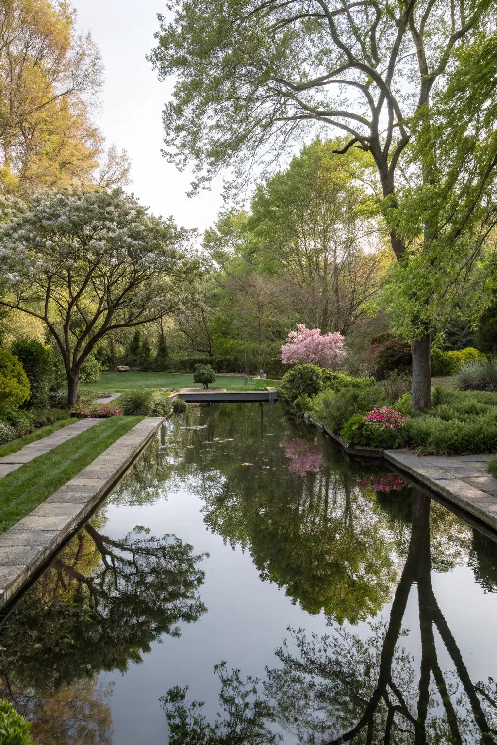 Amplify natural charm by grouping trees along a water element.