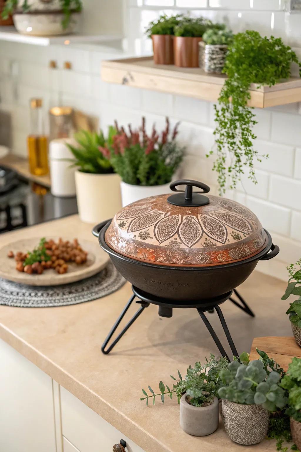 Elaborate covers transform unadorned vessels into captivating centerpieces.