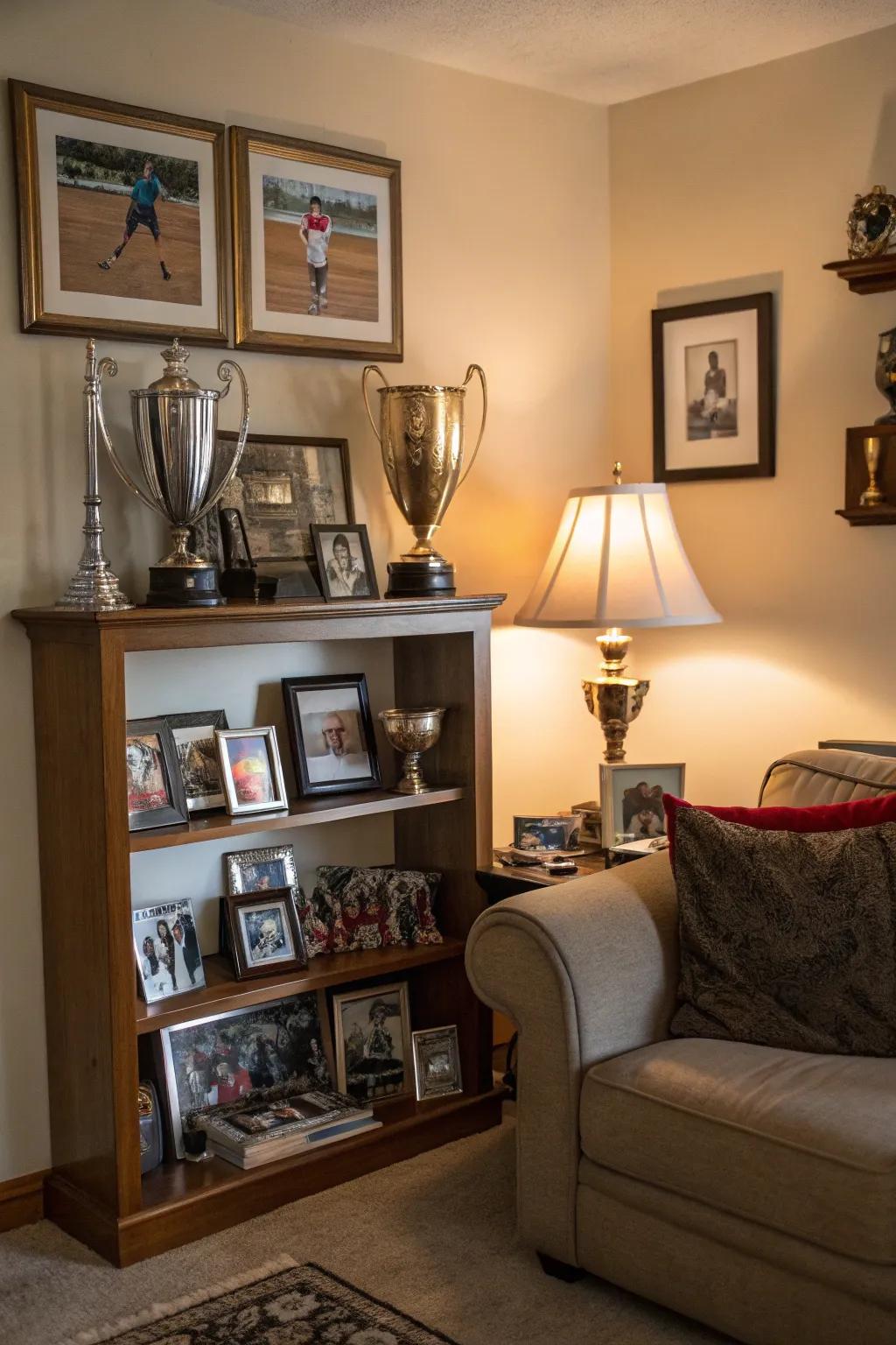 A customized gallery displaying trophies and cherished memories