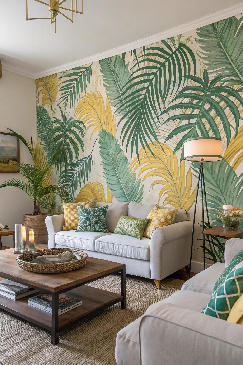 Tropical patterns completely transform the area with a touch of exotic beauty.