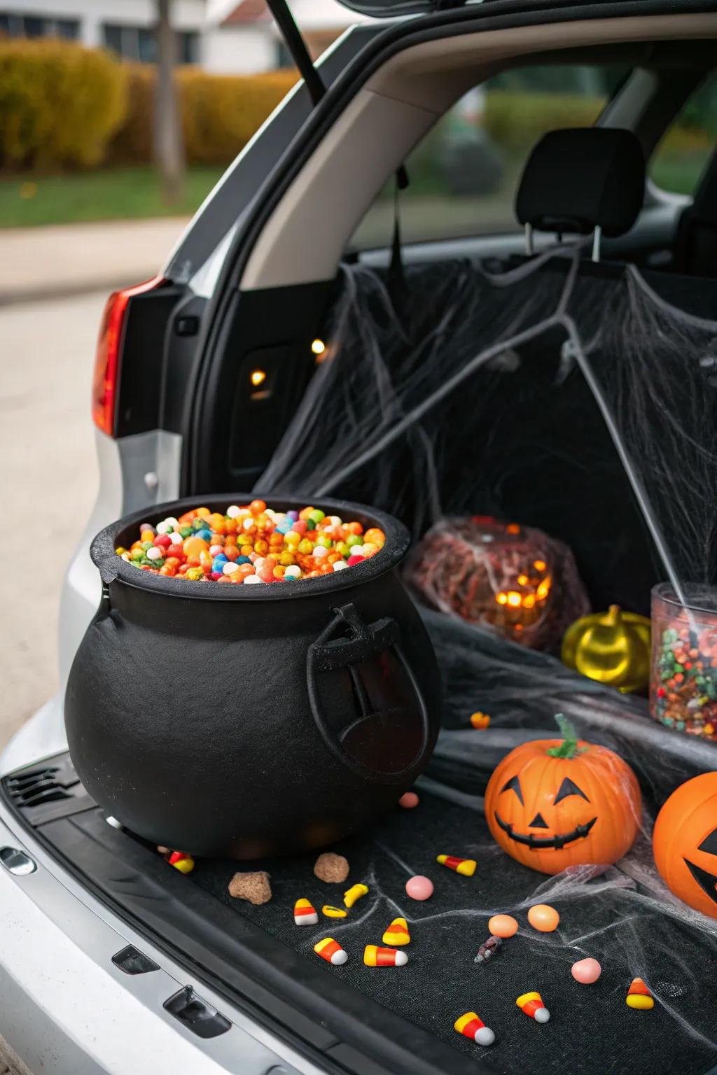 A kettle filled with sweets is essential as a focal point for your trunk.