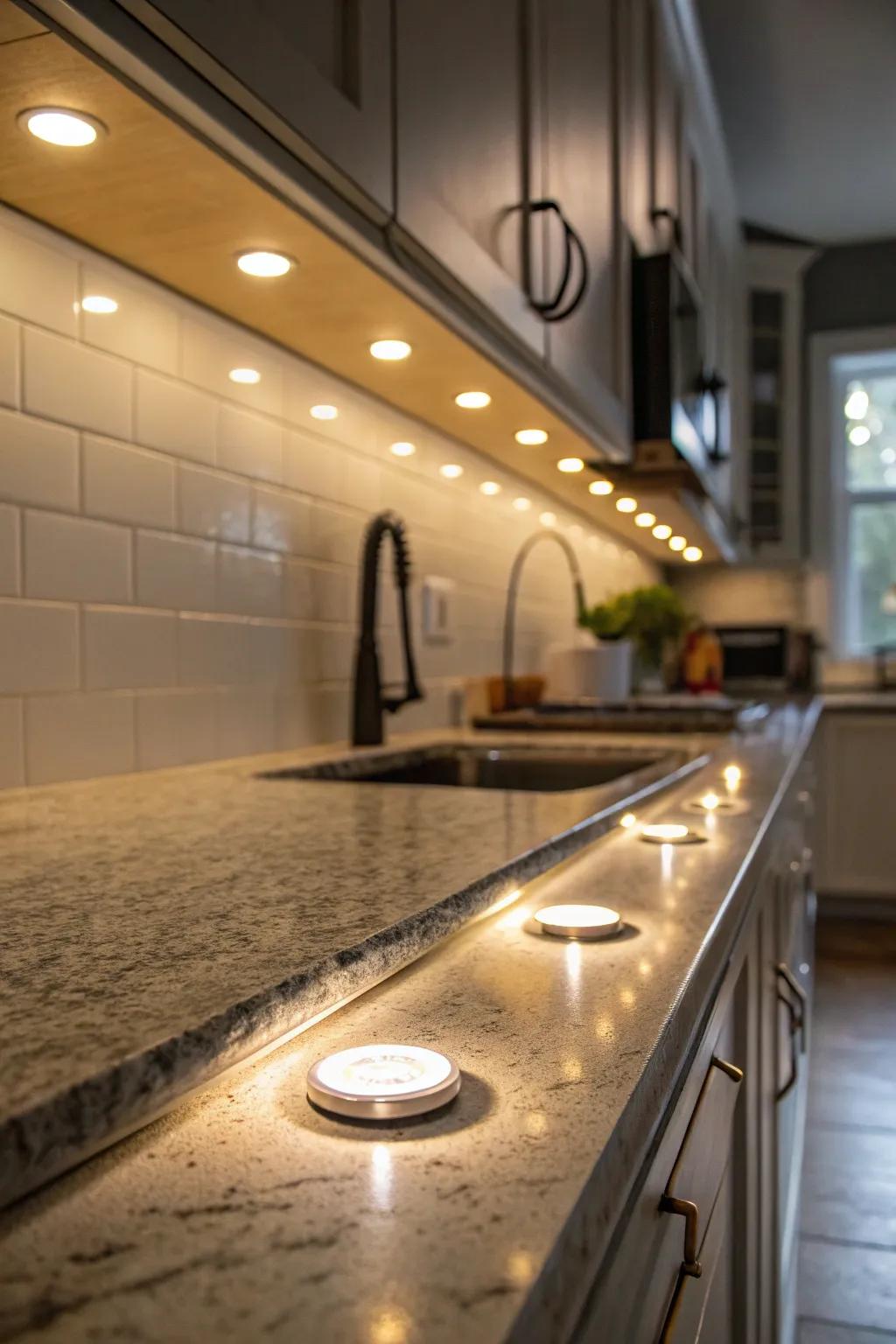 Puck lights create distinct pools of light for targeted illumination.