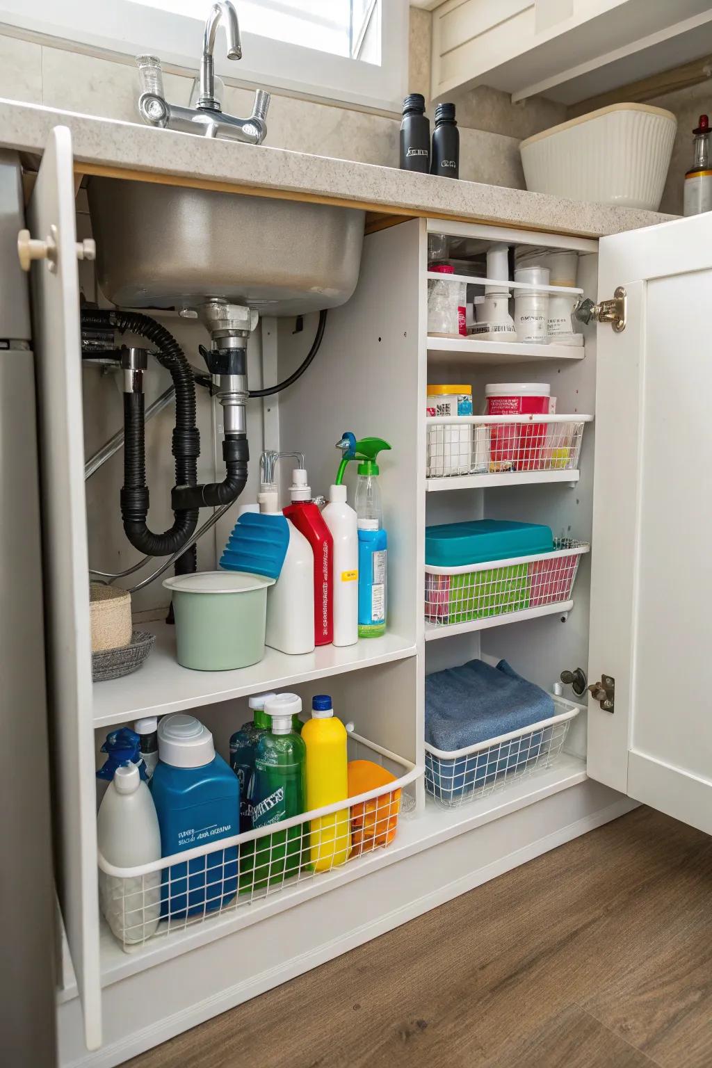 Exploit vertical space to its full potential with multi-tiered shelving solutions.