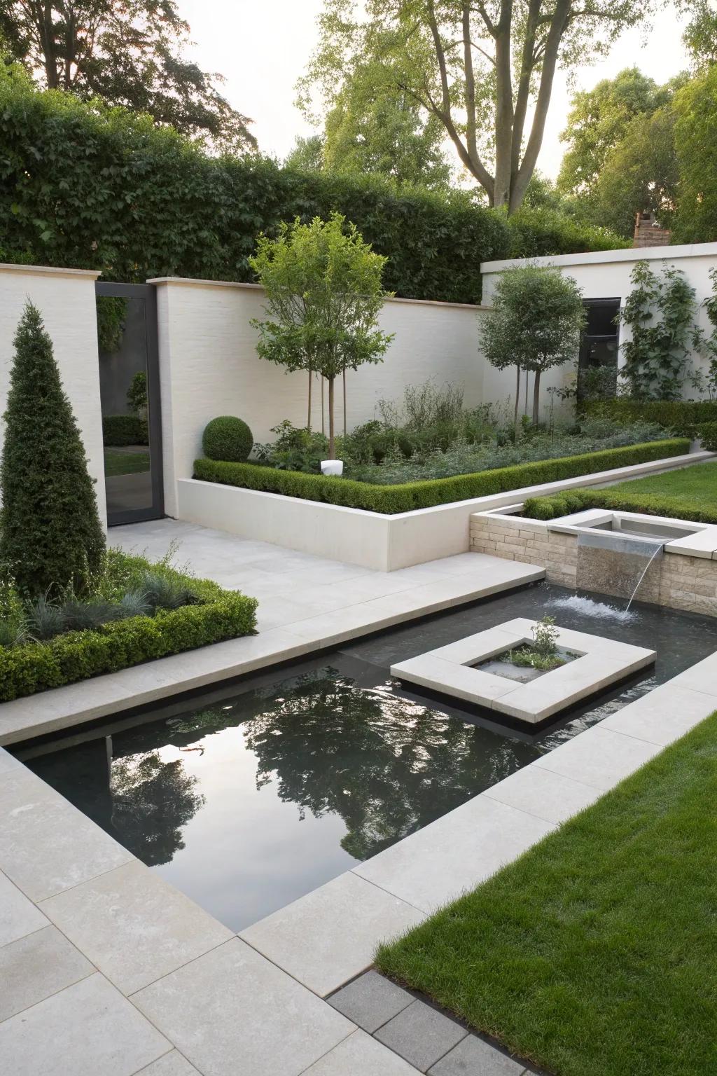 Contemporary angular water compositions introduce a fashionable element.