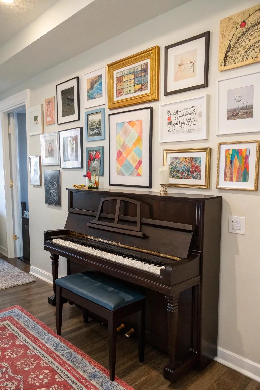 Enhance your piano's presence with an engaging gallery wall.