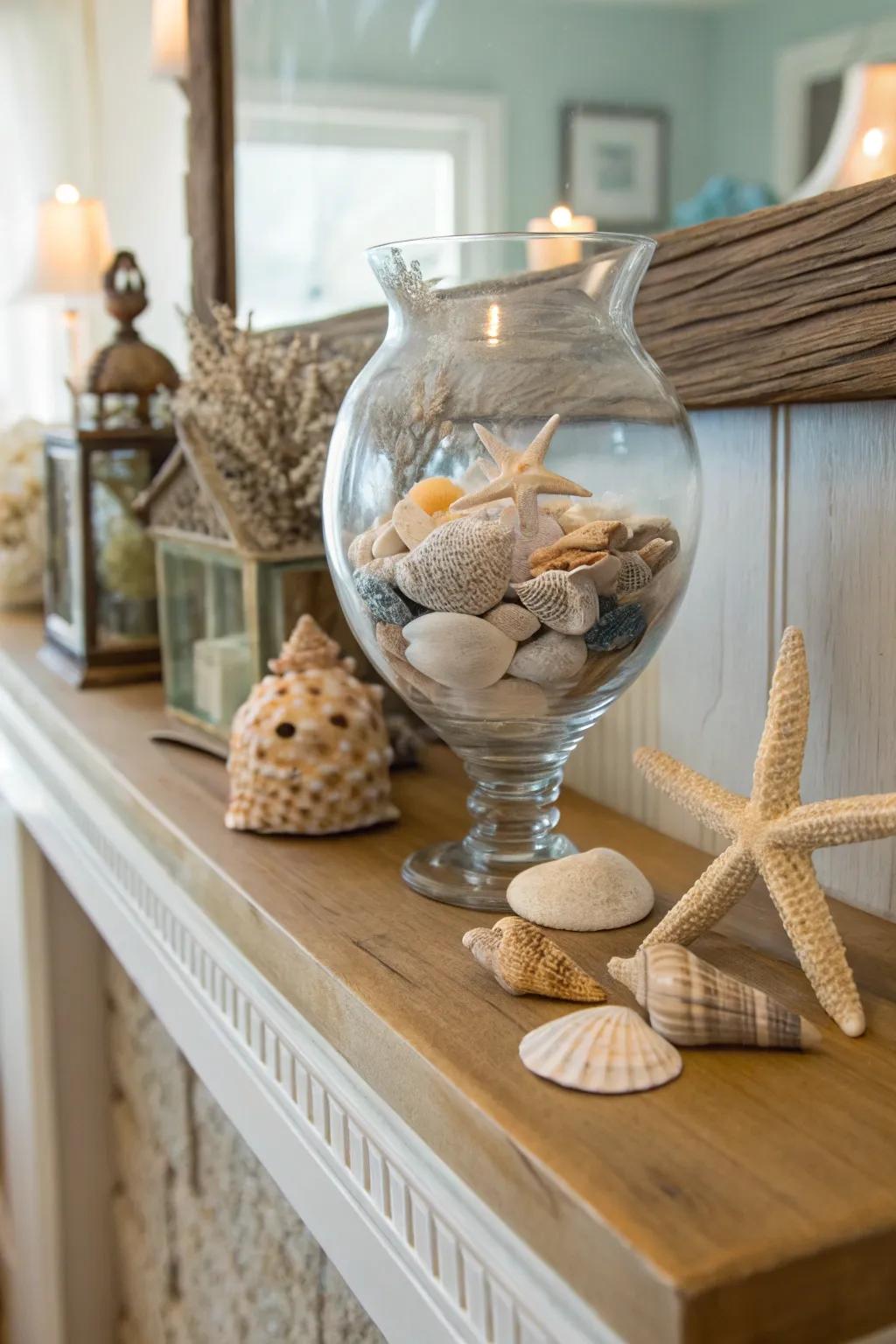 Incorporate a hint of the coast using seashells as vase filler.