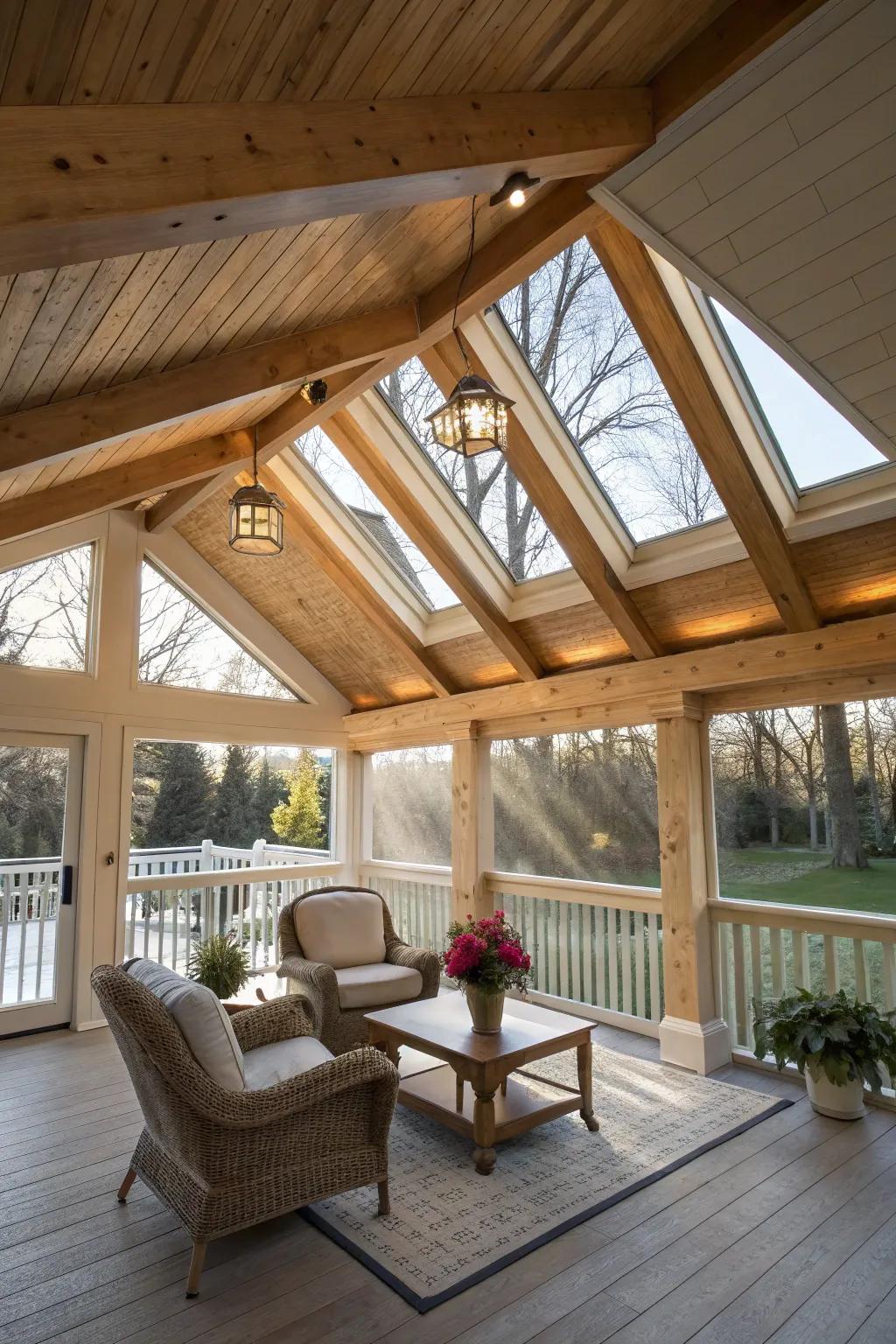Illuminate your porch by incorporating openings to the sky.
