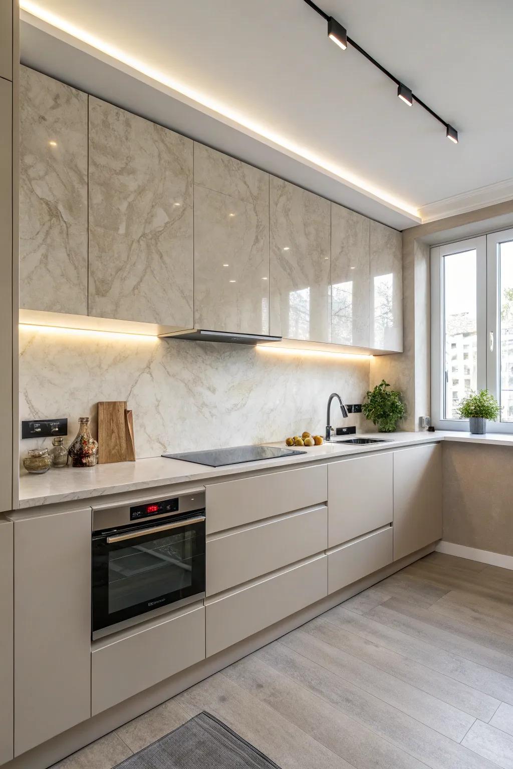 A refined Venetian plaster covering enhances beauty to your cooking area.