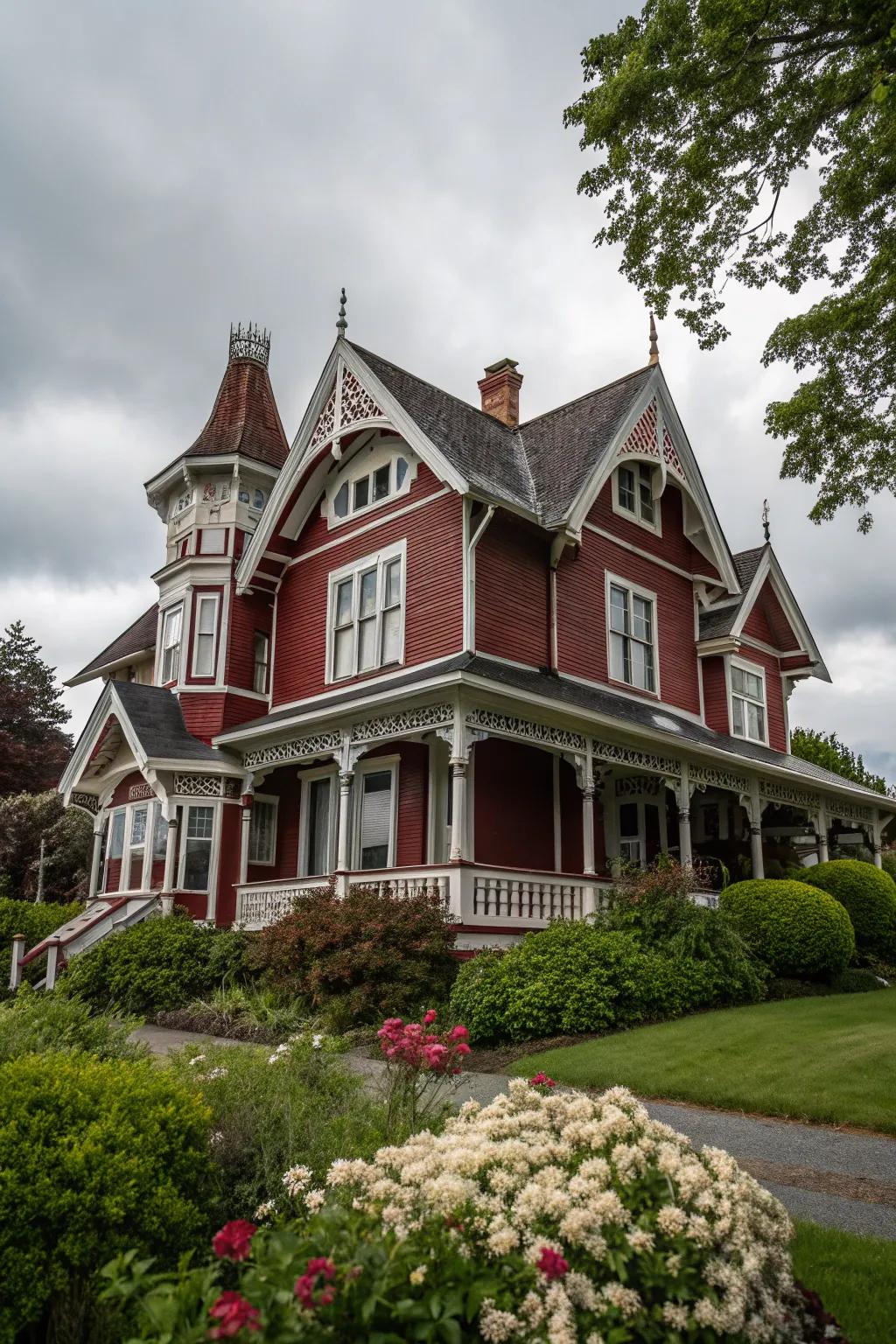 The architectural details of this Victorian home are highlighted by contrasting trim.