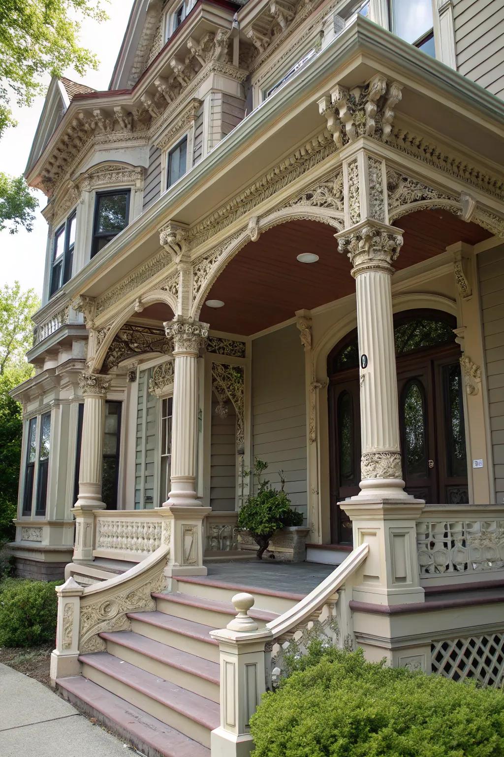 Stately supports and pillars frame this Victorian entrance exquisitely.